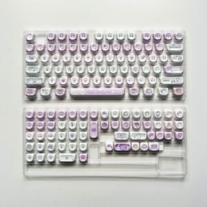 Cat Afternoon Tea 132 Key MOA Height Purple Cat Gradient Cute Round PBT Key Cap For Keyboards