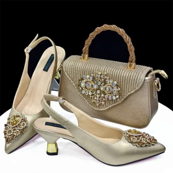 Casual French Style Small Square Pointed Toe Slingback High Heels Women's Shoes And Bags Suit - Image 4