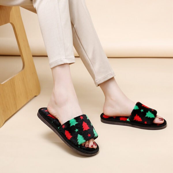 Christmas Tree Home Slippers Fashion Floor Bedroom Open-toe Plush Slippers For Women Fuzzy House Shoes - Image 5