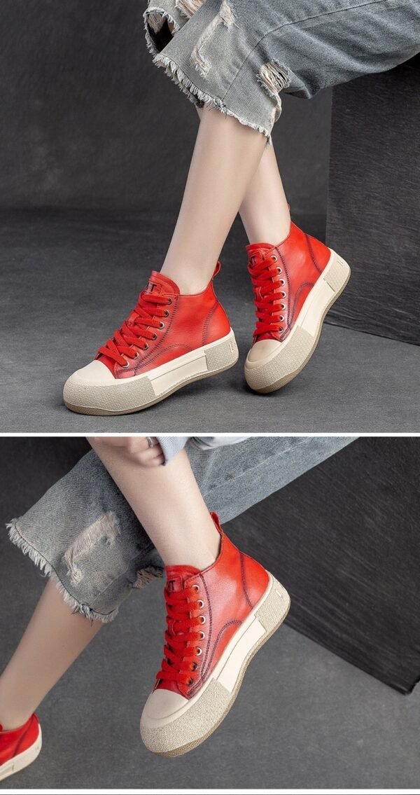 High-top Casual Sneakers First Layer Cowhide Toe Box Women's Shoes Vintage - Image 10