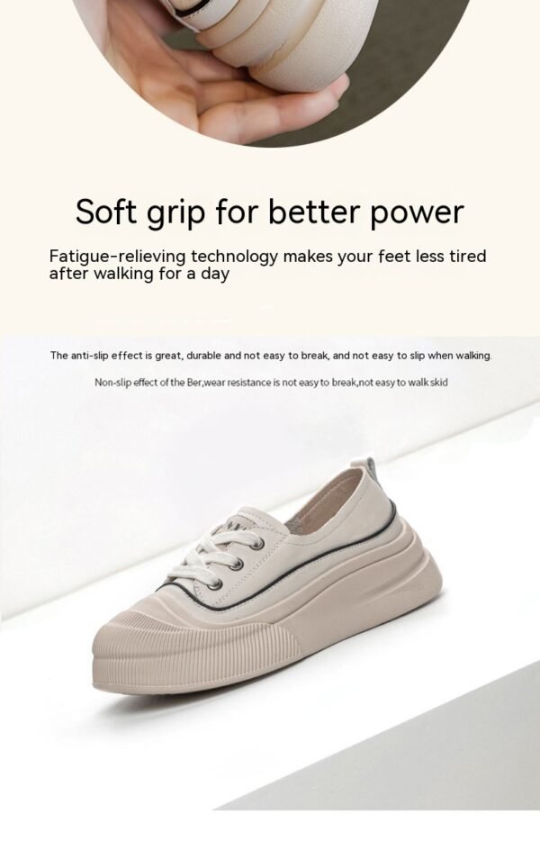 Genuine Leather Women's White Shoes Color Matching Lace-up Platform - Image 7