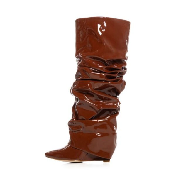 Camouflage Plus Size Stitching Pointed Toe Wedge High Pile Style Boots - Image 2
