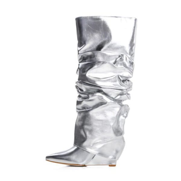Camouflage Plus Size Stitching Pointed Toe Wedge High Pile Style Boots - Image 7