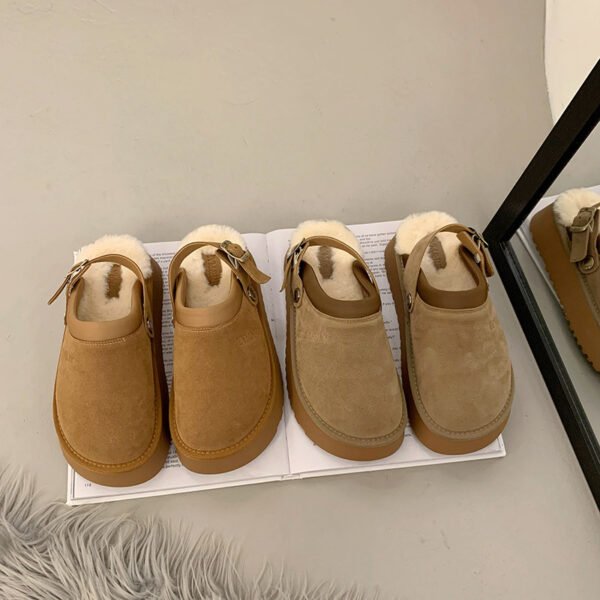 Back Strap Two-way Thick-soled Furry Half Slippers - Image 5