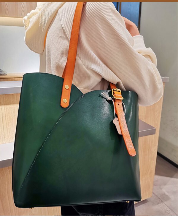 Cowhide Portable Fashion One-shoulder Tote Bag - Image 4