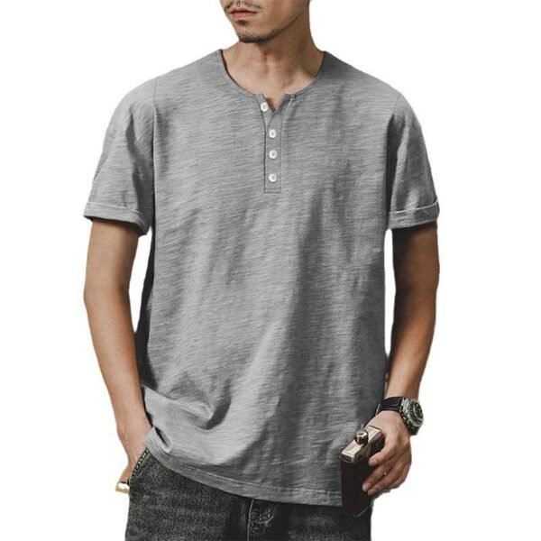American Plus Size Solid Color Men's Button Top - Image 4