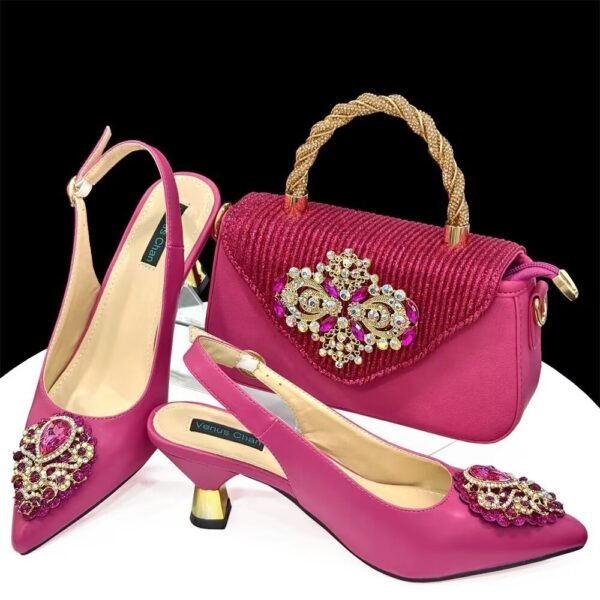 Casual French Style Small Square Pointed Toe Slingback High Heels Women's Shoes And Bags Suit - Image 8