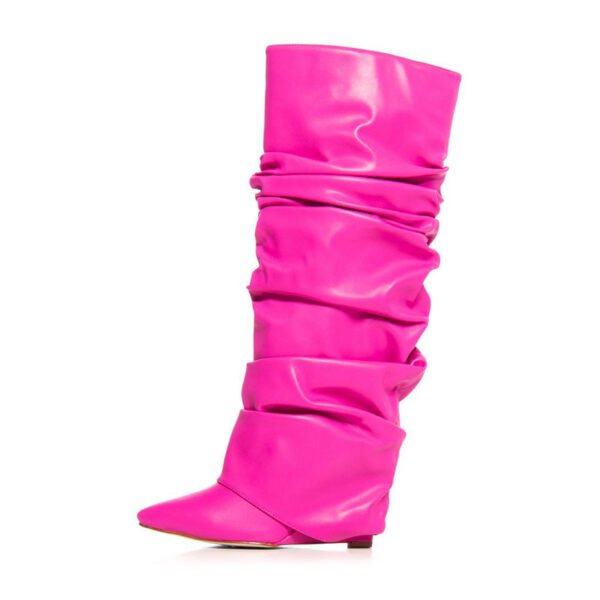 Camouflage Plus Size Stitching Pointed Toe Wedge High Pile Style Boots - Image 3