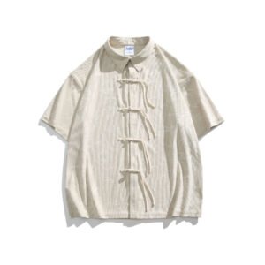 New Chinese Style Dark Pattern Bamboo Retro Short Sleeve Shirt For Men