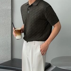 Thin Lapels Knitted Short Sleeve Men's Loose Polo Shirt Half Sleeve T-shirt
