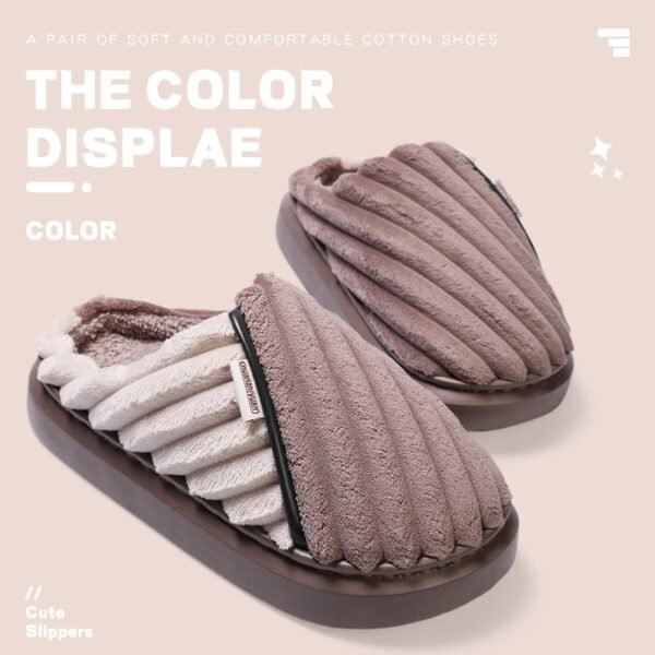 Over Plus Size Fleece Lined Padded Warm Keeping Thick-soled Cotton Slippers - Image 3