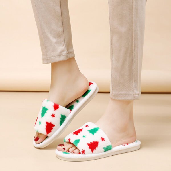 Christmas Tree Home Slippers Fashion Floor Bedroom Open-toe Plush Slippers For Women Fuzzy House Shoes - Image 4