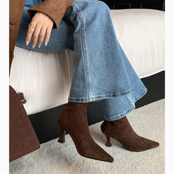 Commuter Suede Pointed Stiletto Heel Ankle Boots - Image 2