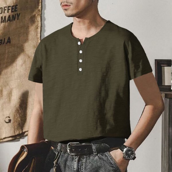 American Plus Size Solid Color Men's Button Top - Image 9