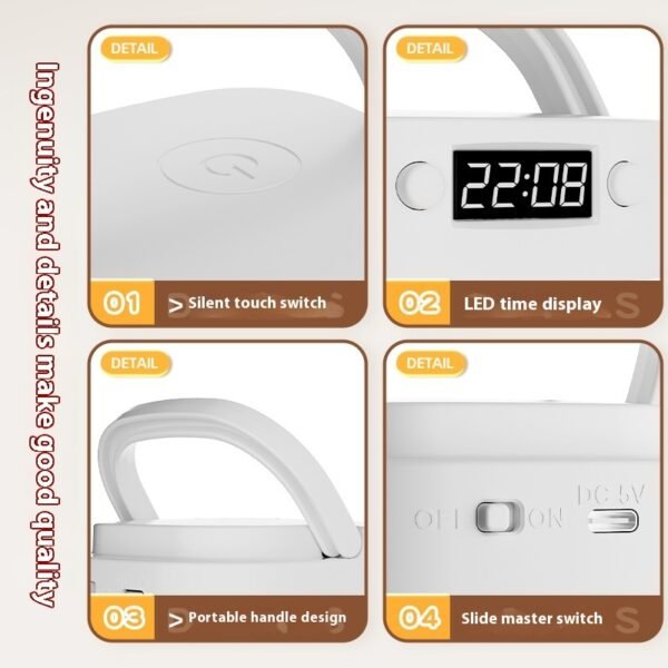 Rechargeable Lighting Portable Table Lamp With Clock LED Light - Image 4