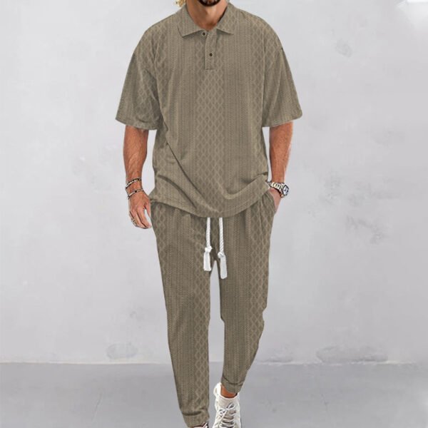 Solid Color Jacquard Heavy T-shirt Trousers Suit - Image 9