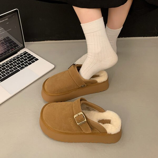 Back Strap Two-way Thick-soled Furry Half Slippers - Image 7