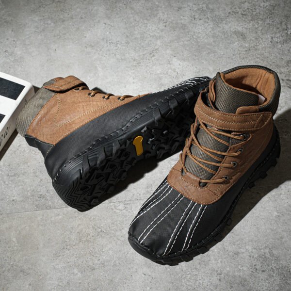 Winter Fleece Lace-up Snow Boots For Men Women Waterproof And Anti-slip Outdoor Work Boot Fashion Warm Mid-tube Cotton Shoes Men - Image 5