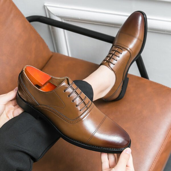 Business Leather Shoes Men's Formal Wear Oxford Pure Color Tied - Image 2