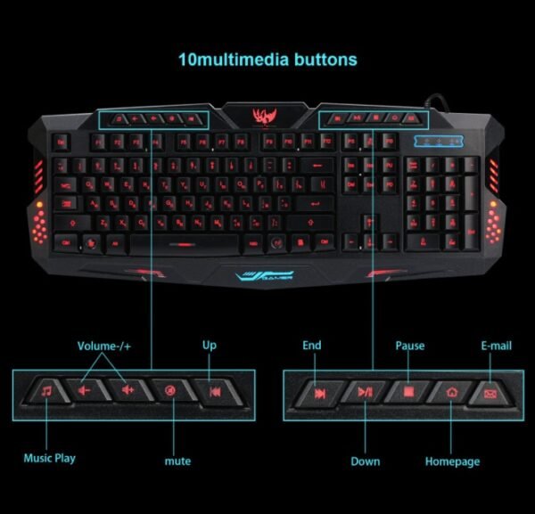 J10 tricolor backlight wired gaming keyboard set colorful luminous gaming mouse keyboard Russian keyboard - Image 3