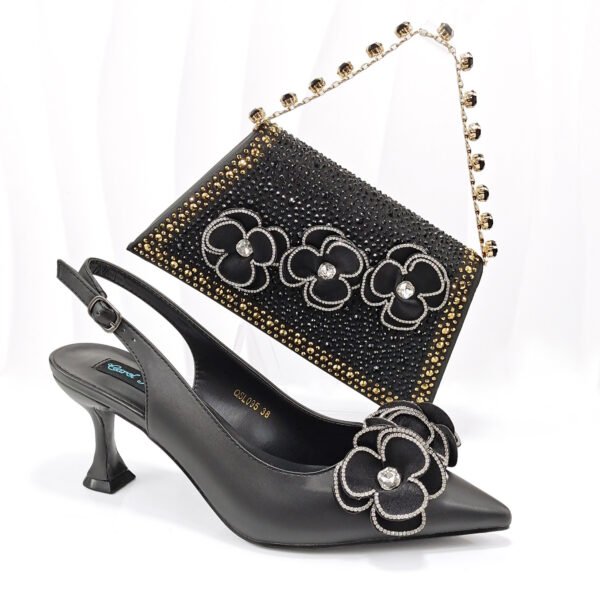 Women's Pointed Toe Shoes Bag Set Handmade Flower Decoration Simple Banquet Style - Image 5