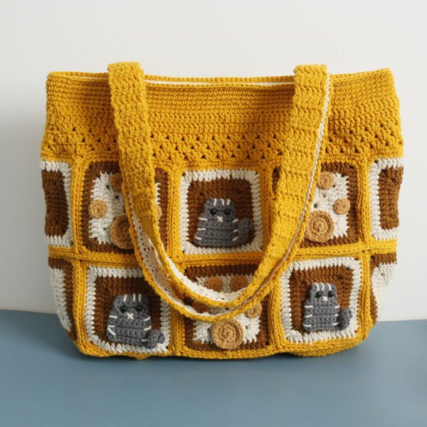 Kitten Handmade Wool Crocheted Square Shoulder Bag - Image 2
