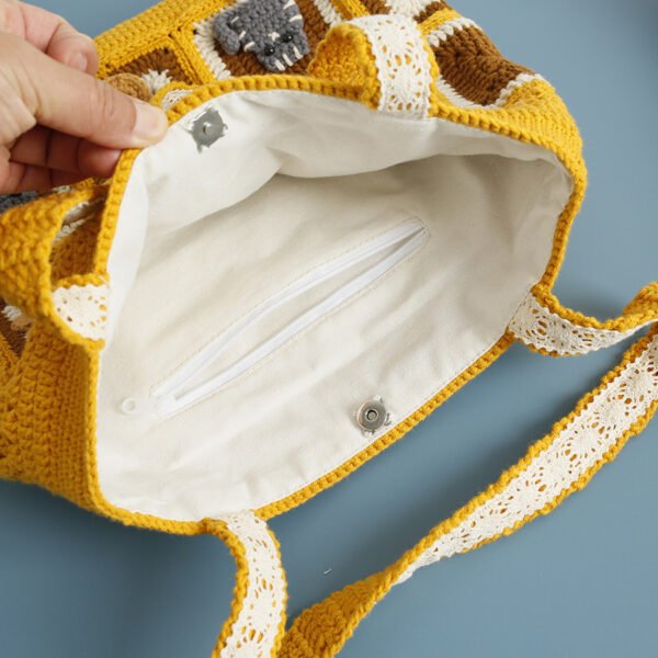 Kitten Handmade Wool Crocheted Square Shoulder Bag - Image 3