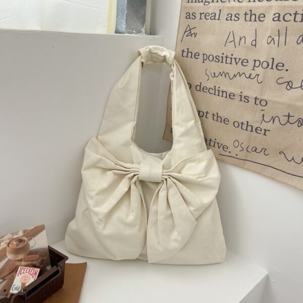 Large Capacity Bow Shoulder Underarm Tote Bag Washed Denim Canvas Bag - Image 8
