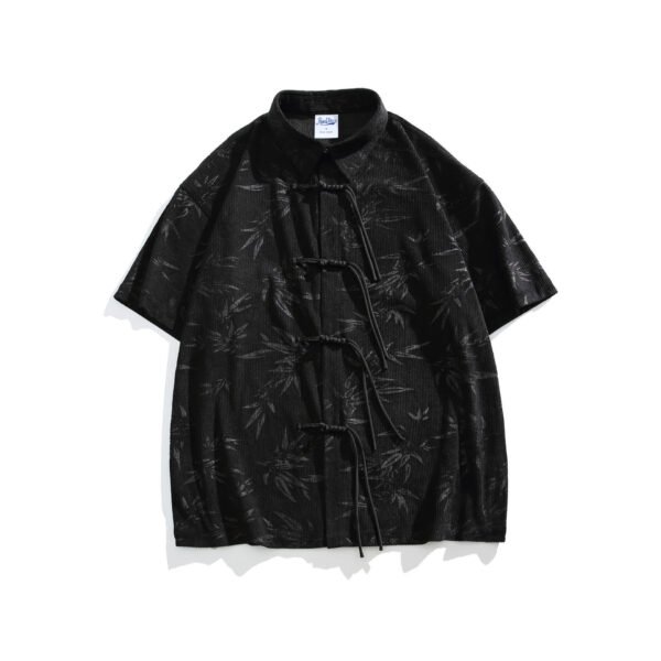 New Chinese Style Dark Pattern Bamboo Retro Short Sleeve Shirt For Men - Image 6