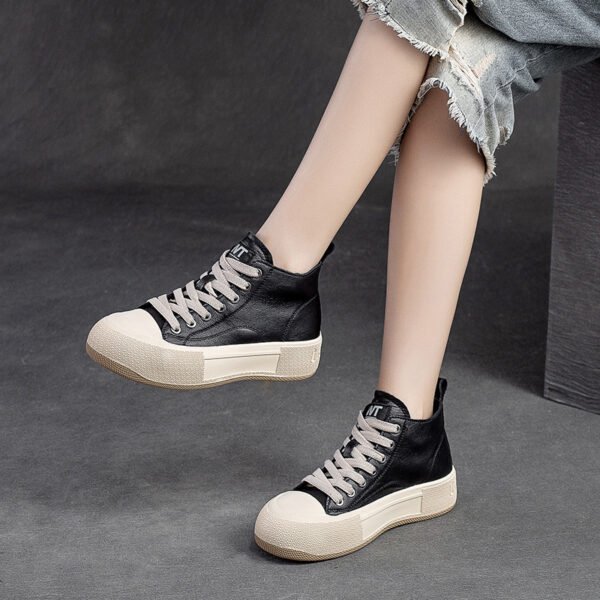 High-top Casual Sneakers First Layer Cowhide Toe Box Women's Shoes Vintage - Image 3