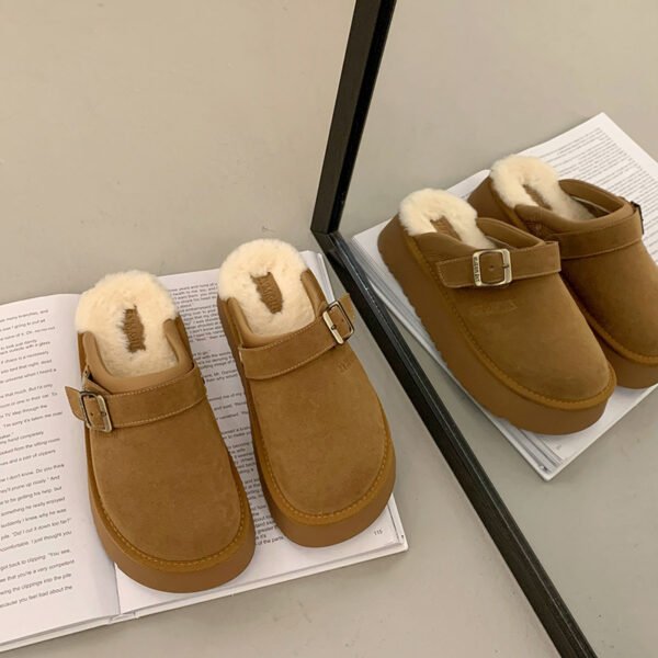 Back Strap Two-way Thick-soled Furry Half Slippers - Image 4