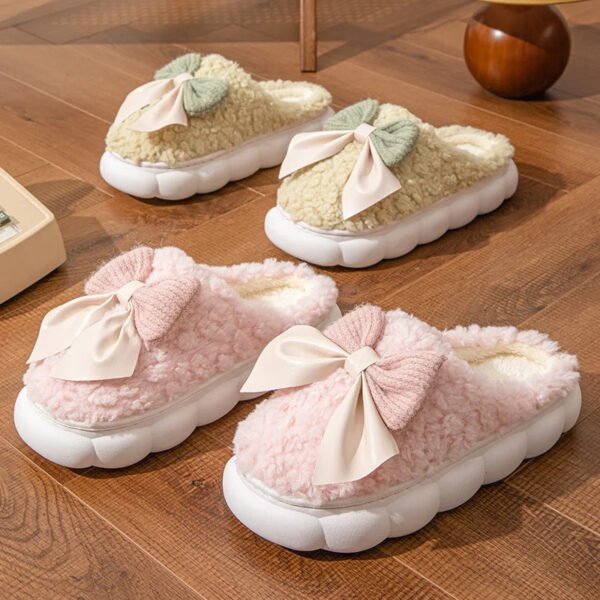 Winter Warm Fur Slippers For Women Cute Bow House Non Slip Soft Shoes Comfort Flat Heel Home Indoor Bedroom Plush Slippers - Image 5