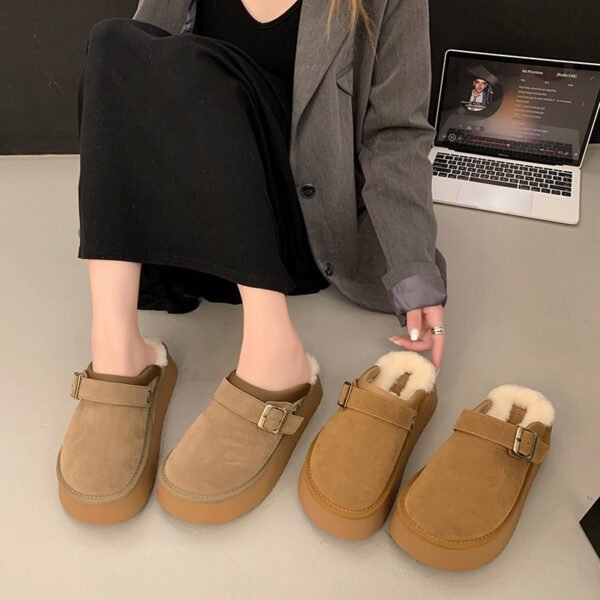 Back Strap Two-way Thick-soled Furry Half Slippers - Image 3