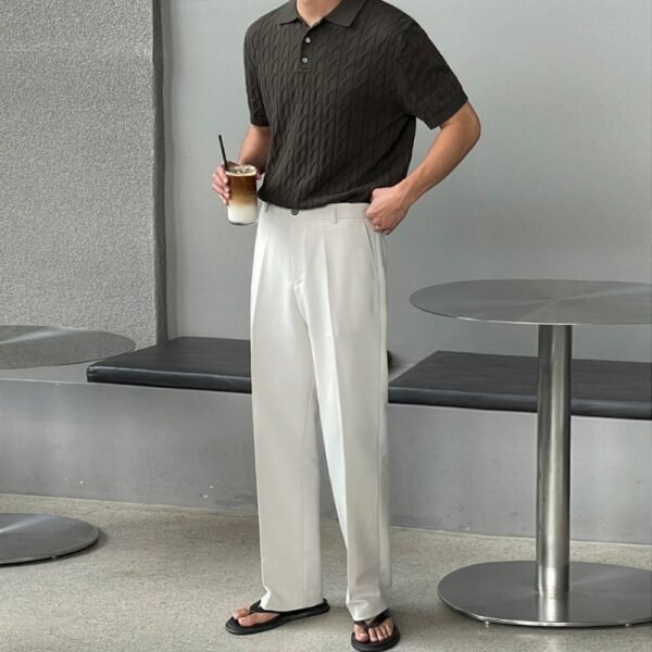 Thin Lapels Knitted Short Sleeve Men's Loose Polo Shirt Half Sleeve T-shirt - Image 2