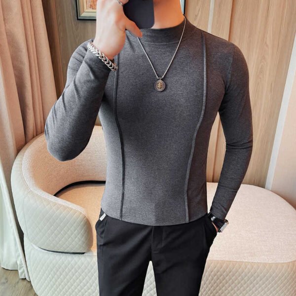 Solid Color Line Long Sleeve T-shirt Men's Round Neck T-shirt Bottoming Shirt - Image 3