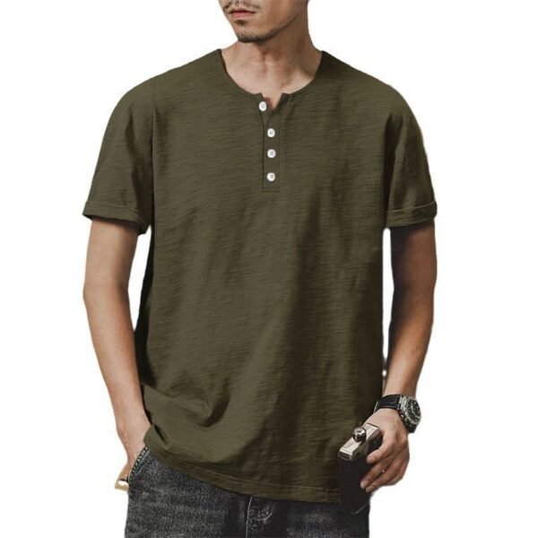 American Plus Size Solid Color Men's Button Top - Image 5