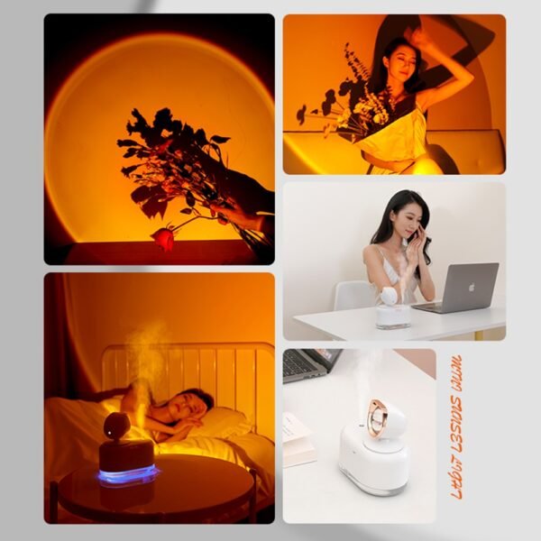2 In 1 Mini Wireless Sunset Lamp Air Humidifier 300ML Fog Sprayer Humidifiers Ambient Light Mute Mist Maker For Home Decor Office - Image 2