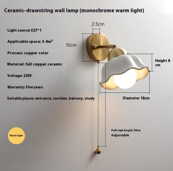 Mid-ancient Ceramic Bedroom Bedside Wall Lamp Modern Minimalist Living Room Corridor Aisle Hallway Lamp Retro Flower Shape - Image 6