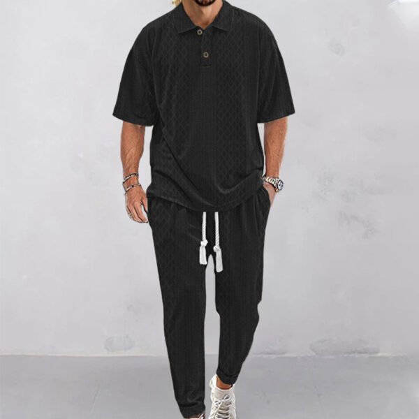 Solid Color Jacquard Heavy T-shirt Trousers Suit - Image 8