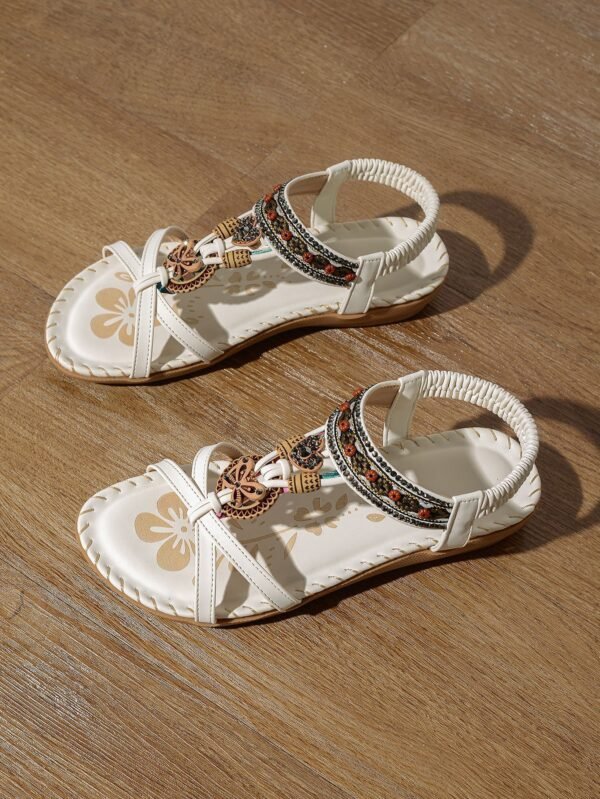 Women's Large Size Flat Bottom Flower Rhinestone Sandals - Image 8