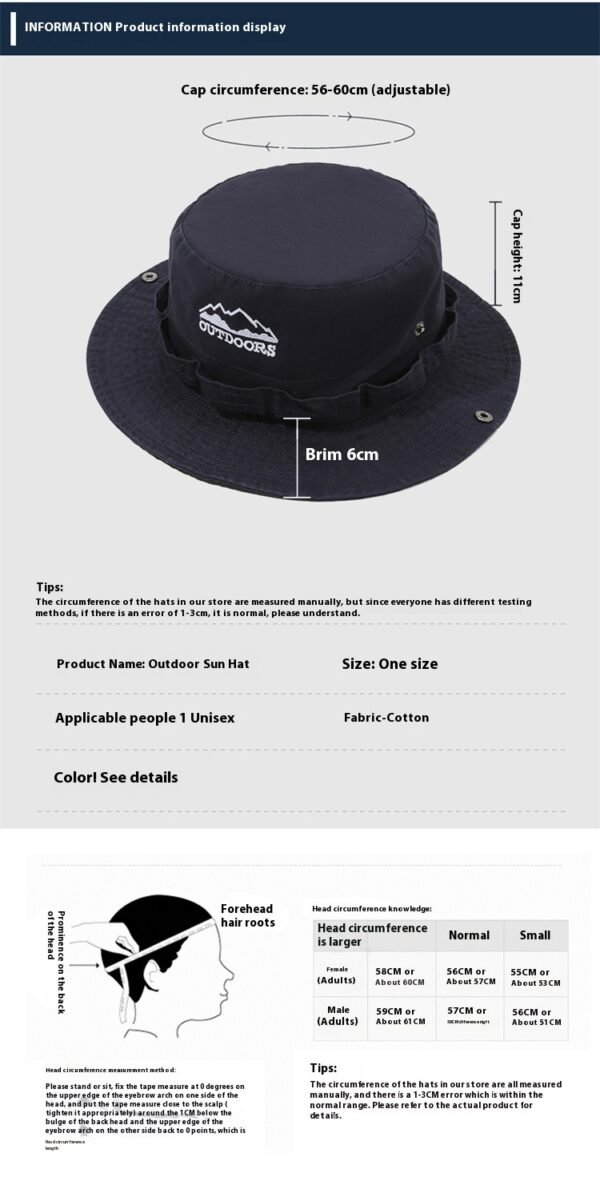 Summer Outdoor Mountaineering Slub Cotton Sun-proof Bucket Hat - Image 9