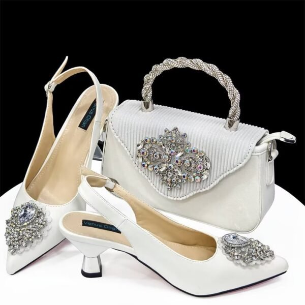 Casual French Style Small Square Pointed Toe Slingback High Heels Women's Shoes And Bags Suit - Image 7