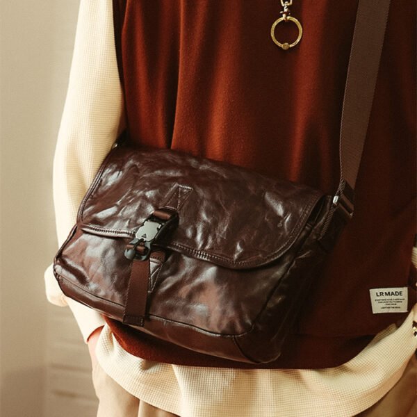 Mens Leather Large Capacity Casual Shoulder Crossbody Bag - Image 3