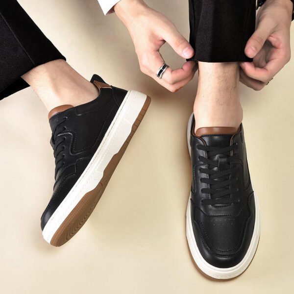 White  Men's Two-layer Cowhide Autumn Men's Sneaker Korean Fashion Casual Shoes - Image 3