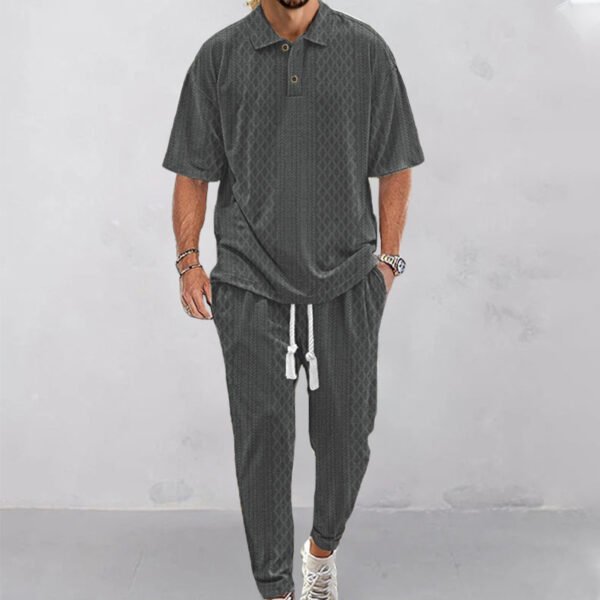 Solid Color Jacquard Heavy T-shirt Trousers Suit - Image 7