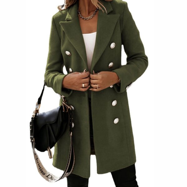 Autumn/Winter Double-Breasted Wool Coat – Turndown Collar - Image 3