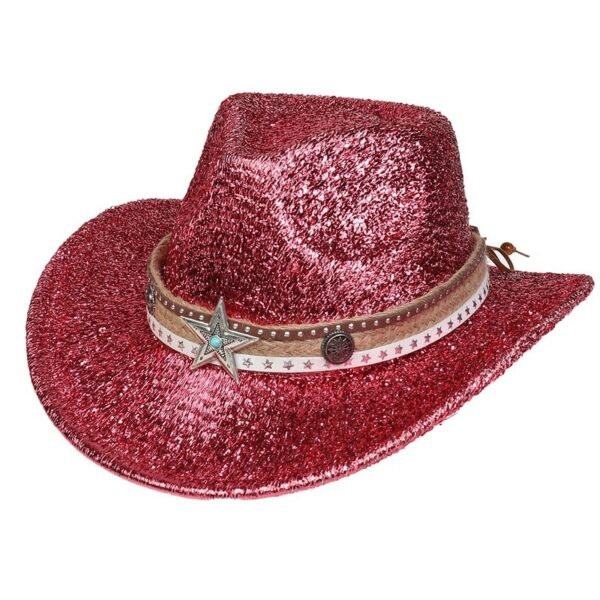 Festival Party Gathering Silver Western Denim Fedora Hat Felt - Image 5