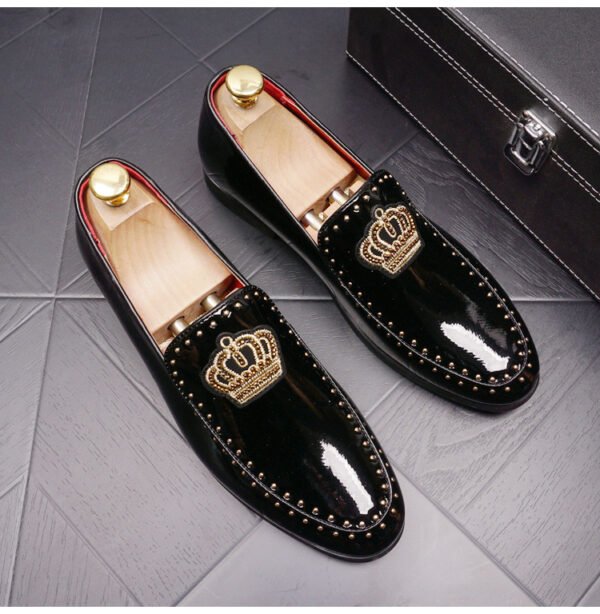 Trendy Retro Bright Leather Slip-on Increased By Men's Pointed Leather Shoes - Image 5