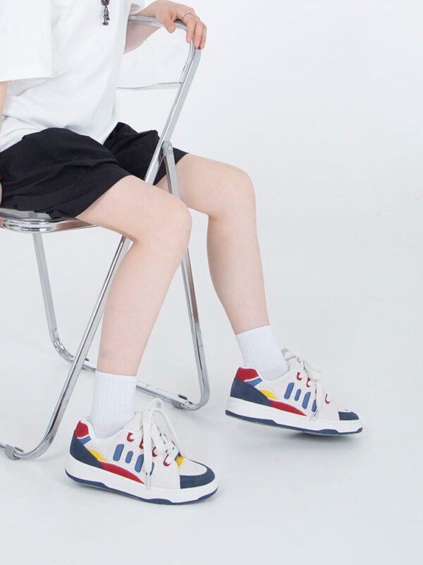 Suede White Blue Reddish Yellow Color Contrast Patchwork BAKE Men And Women Skateboard Shoes - Image 5