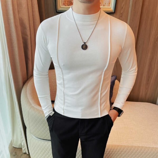 Solid Color Line Long Sleeve T-shirt Men's Round Neck T-shirt Bottoming Shirt - Image 2